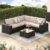 Jing’s Villa 6-Piece Patio Furniture Set, All-Weather Outdoor Wicker Sectional Sofa with Cushions, Glass Table & Left and Right Armrest, Rattan Conversation Seating for Porch, Garden, Backyard,Beige